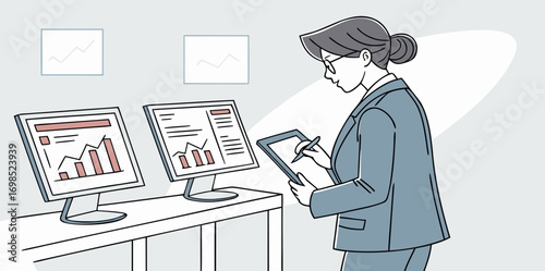 business people working, with office supplies around	