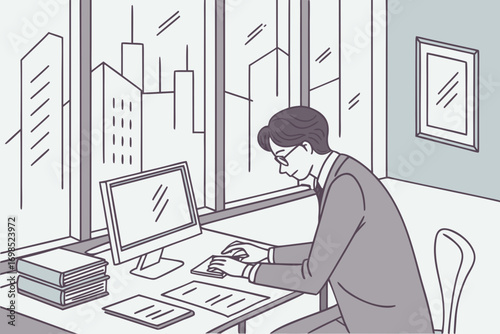 business people working, with office supplies around	