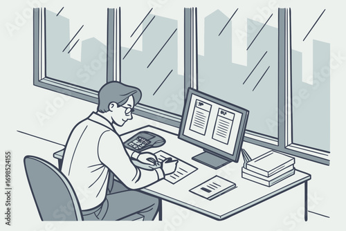 business people working, with office supplies around	