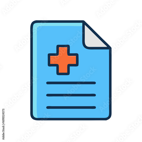 Medical report icon with orange cross in flat design