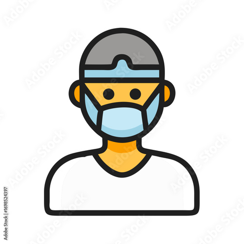Person wearing mask and hat flat vector illustration