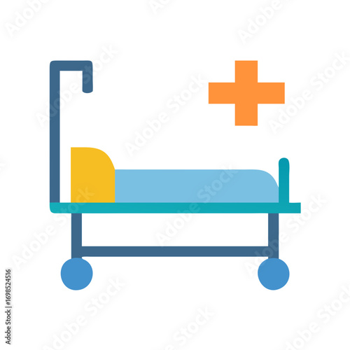 Hospital bed icon illustration with cross on black background