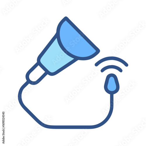 Ultrasound transducer graphic with signal on a black background