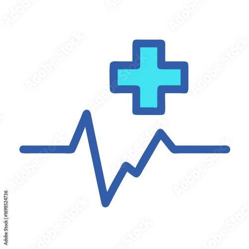 Medical cross with heart rhythm line against black background