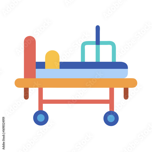 Colorful medical bed illustration, flat design, against black background