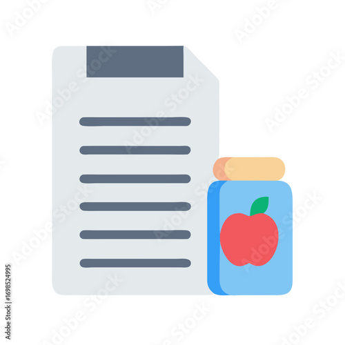 Nutrition plan with apple jam icon flat illustration