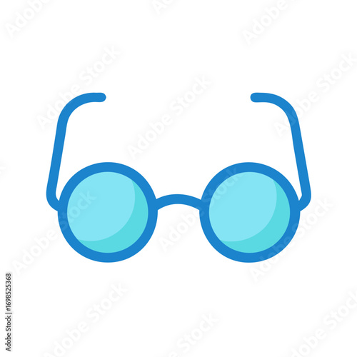 Round blue eyeglasses on a black background, vector illustration