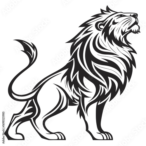Tribal lion silhouette roaring with majestic mane