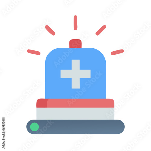 Emergency medical beacon light on black background in flat style