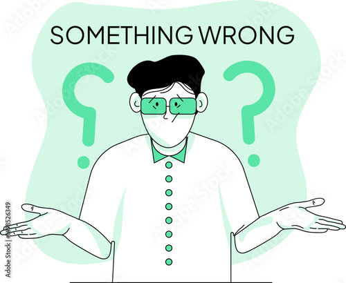 Confused Man with Question Marks Expressing Uncertainty and Doubt.