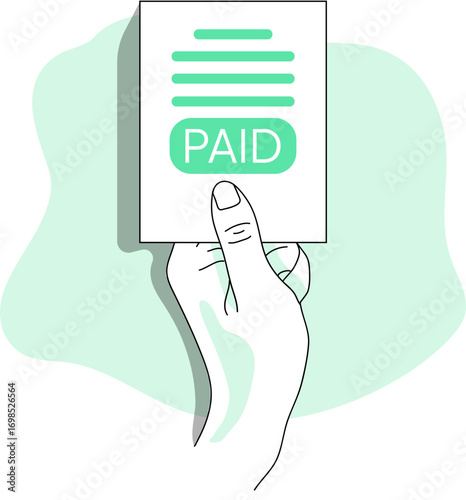 Hand holding a document with a prominent PAID stamp.