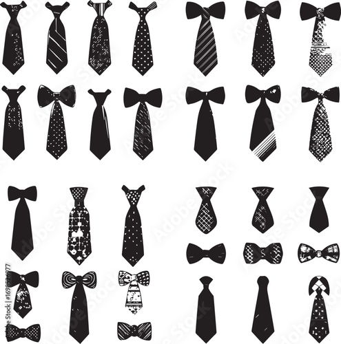 Collection of assorted tie patterns and styles silhouette