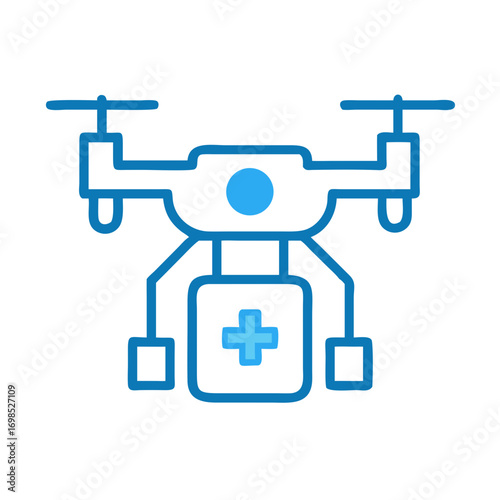 Medical drone delivery service icon on black background