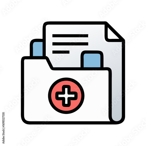 Medical folder icon with document on black background
