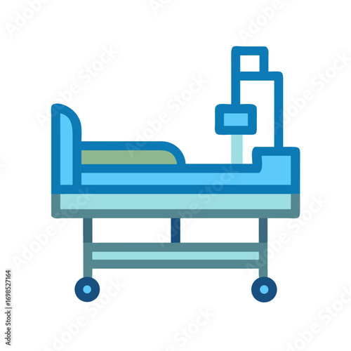 Iconic hospital bed illustration with IV stand and wheels