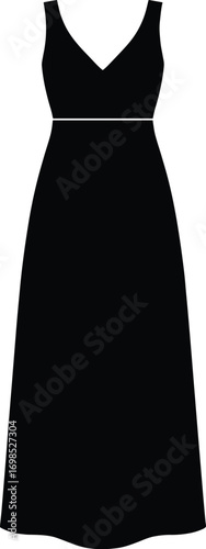 silhouette, empire-waist dress, V-neck, maxi length