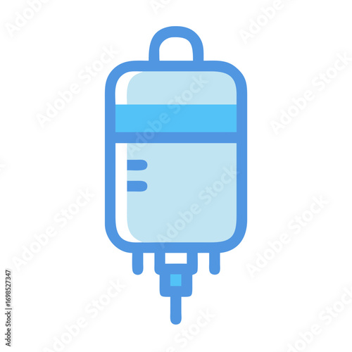 Medical intravenous fluid bag depicted in a flat style