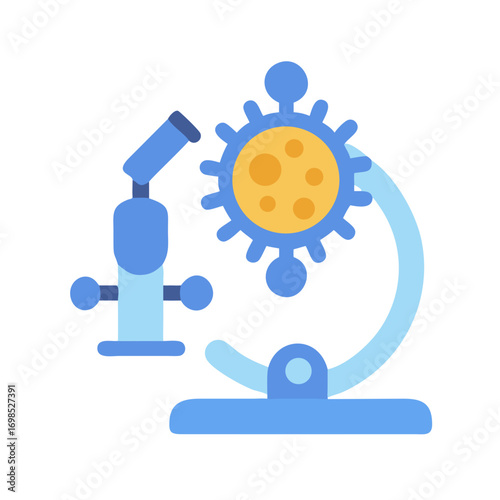 Microscope examining virus cell against black background illustration