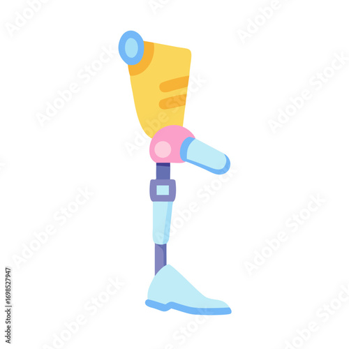 Stylized prosthetic leg standing against black background in vector