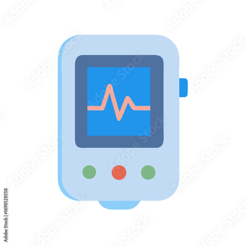 Medical device with heart rate wave on blue screen
