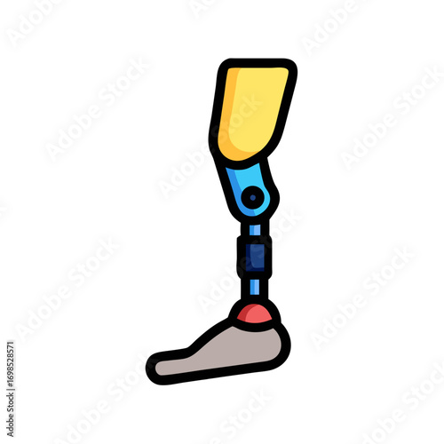 Artificial limb illustration featuring bright colors, simple style, and technology