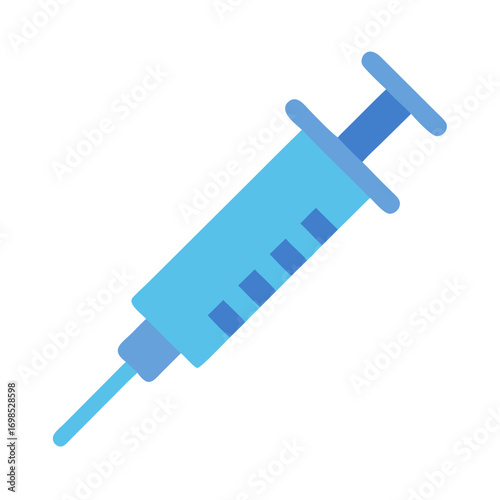 Blue flat design syringe on black background for medical concepts