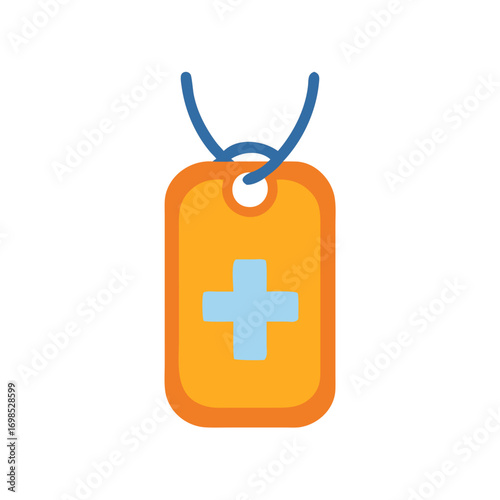Medical identification tag with blue cross on black background