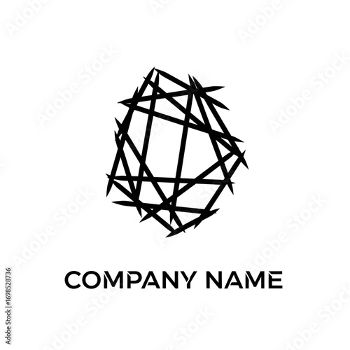 Abstract logo design with intersecting lines forming a complex geometric shape.