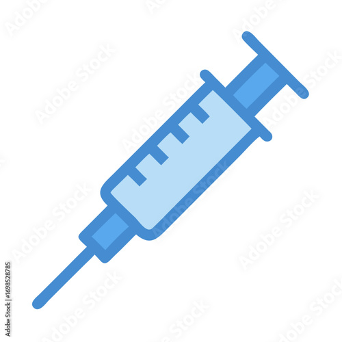 Stylized syringe with blue accents isolated on black backdrop