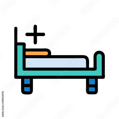 Stylized vector drawing of a bed against a black background