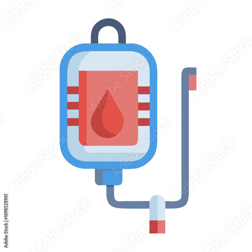 Stylized medical IV drip bag filled with blood sample