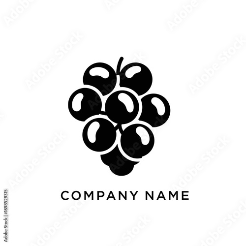 Black silhouette of a bunch of grapes, simple fruit logo design.