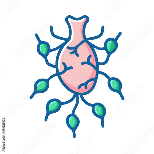 Abstract illustration of lymphatic system with vessels and nodes