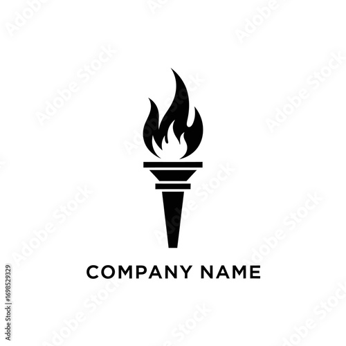 Black torch logo with flames and company name for branding purposes.