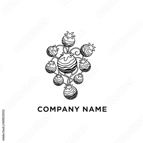 cluster of stylized berries, botanical design, organic shapes, hand drawn style, company logo.