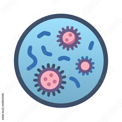 Petri dish with microbes bacteria and viruses flat illustration