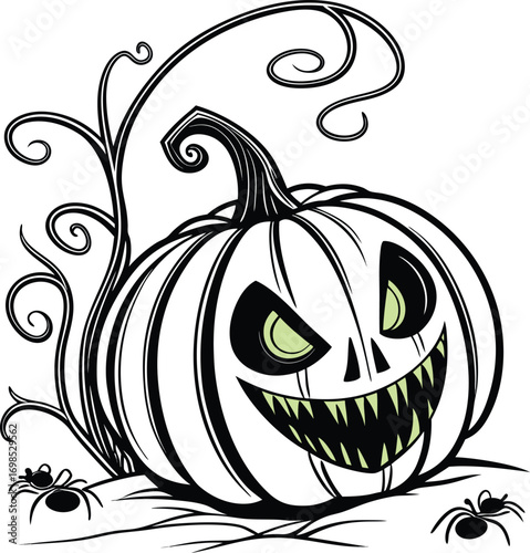 Dark and creepy halloween illustration with spooky elements and atmospheric lighting