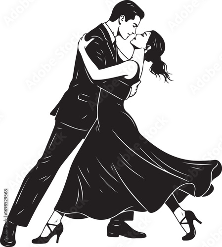 Couple dancing tango in black and white romance love