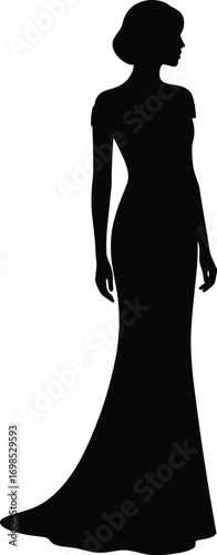 silhouette, evening gown, floor-length, off-shoulder neckline