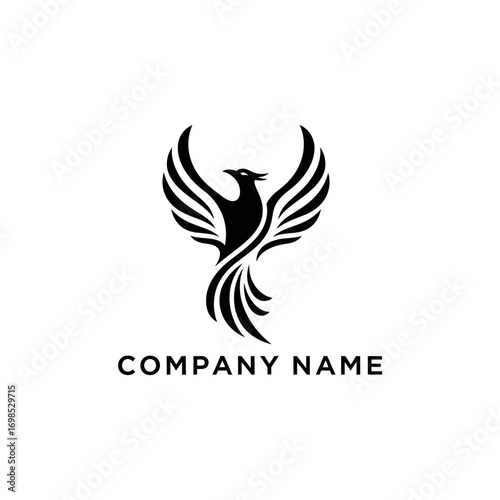 Elegant Black Phoenix Logo Design with Company Name Placeholder.