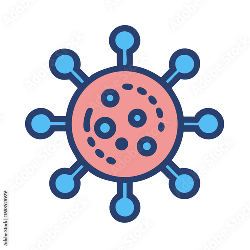 Flat graphic illustration of virus or bacteria on black