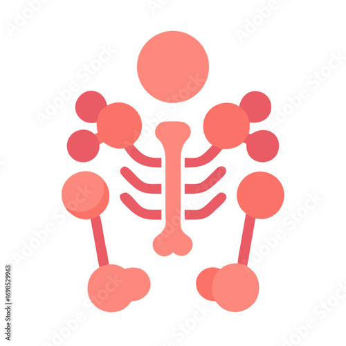 Minimalist salmon skeleton structure on black background, medical illustration