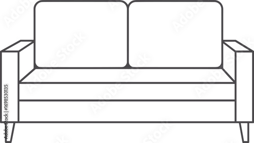  Modern sofa vector illustration, minimalistic couch outline design, contemporary furniture symbol for interior decoration, home living room seating graphic, stylish chair drawing