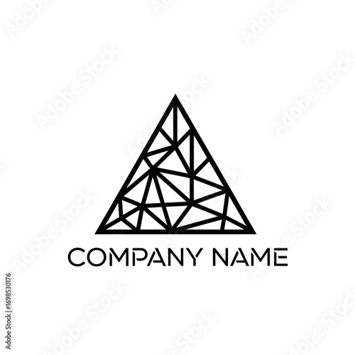 Geometric triangle logo design with company name for branding purposes.