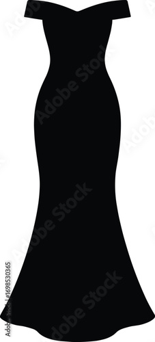 silhouette, evening gown, floor-length, off-shoulder neckline