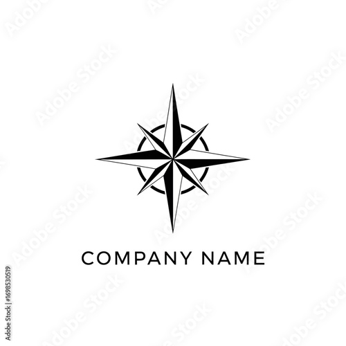 Minimalist Compass Rose Navigation Star Logo Design.