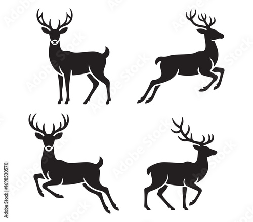 Wild stag deer silhouette vector pack – animal illustrations for emblem, tattoo, hunting theme, wildlife, nature, and forest inspired artwork