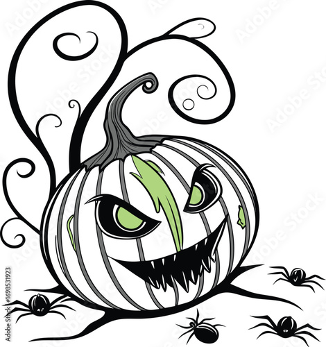 Dark and creepy halloween illustration with spooky elements and vibrant colors