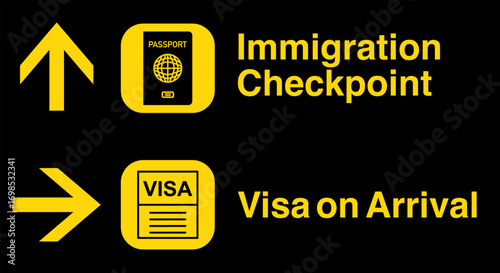Airport Sign for Immigration Checkpoint and Visa on Arrival