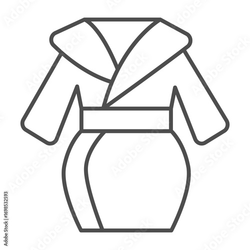Raincoat with belt thin line icon, autumn clothing concept. Vector graphics. Rain coat for women, clothes sign on white background, outline style icon for mobile or web design.